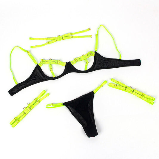 Subblime Sets Subblime - 955274 Bra Set With Necklace And Leg Details Fluorescent Green S/M