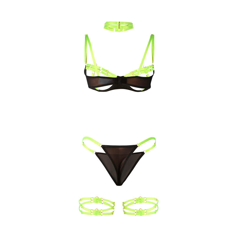Subblime Sets Subblime - 955274 Bra Set With Necklace And Leg Details Fluorescent Green S/M