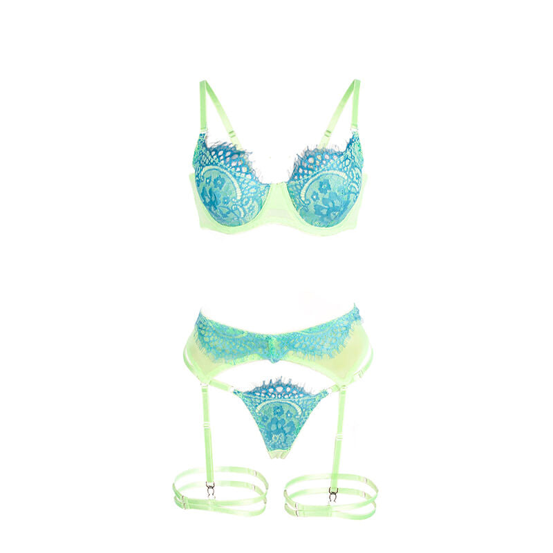 Subblime Sets Subblime - 955311 Set Of Bra With Lace And Garter Lines Green And Blue S/M