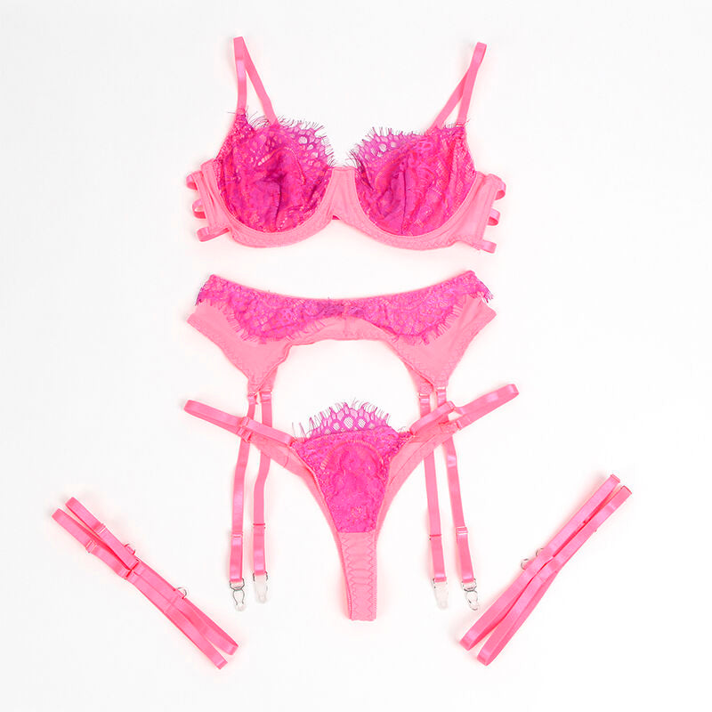 Subblime Sets Subblime - 955366 Bra Set With Lace And Garter Lines Pink And Purple L/Xl