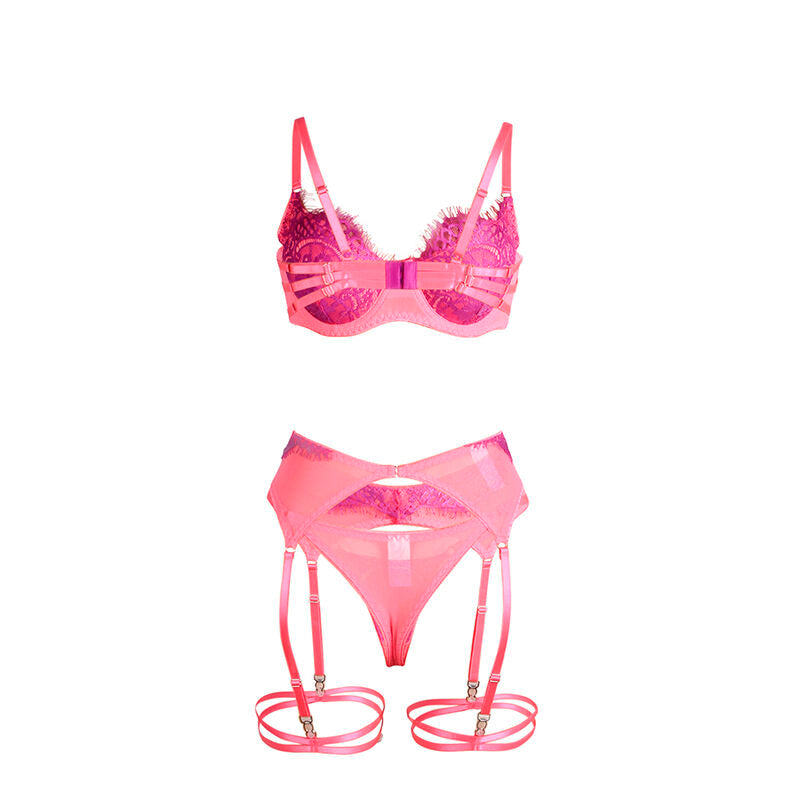 Subblime Sets Subblime - 955366 Bra Set With Lace And Garter Lines Pink And Purple L/Xl