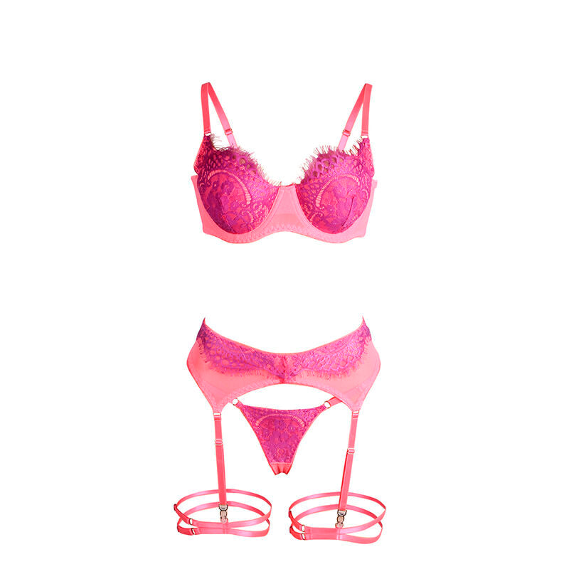 Subblime Sets Subblime - 955366 Bra Set With Lace And Garter Lines Pink And Purple L/Xl