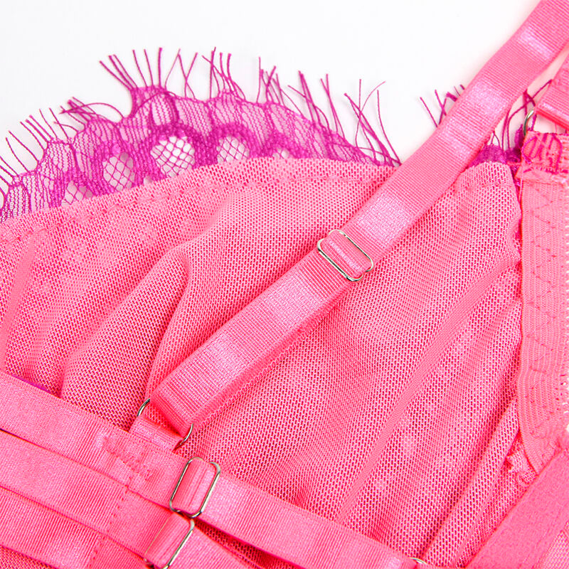 Subblime Sets Subblime - 955366 Bra Set With Lace And Garter Lines Pink And Purple L/Xl