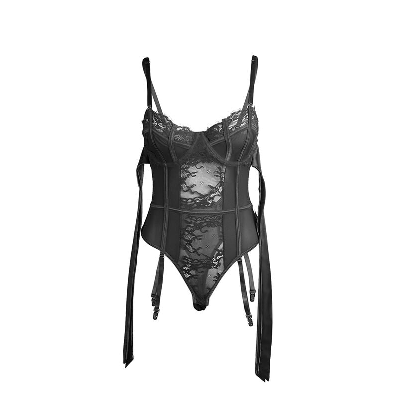 Subblime Bodies Subblime - 955502 Lace Bodysuit With Bows And Garters Black L/Xl