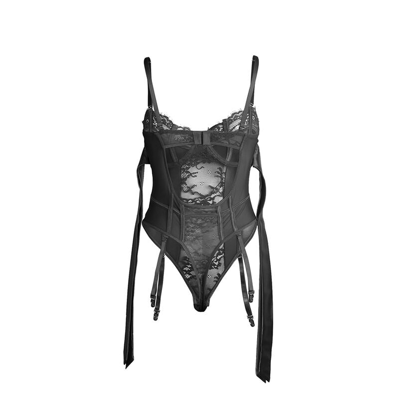 Subblime Bodies Subblime - 955502 Lace Bodysuit With Bows And Garters Black L/Xl
