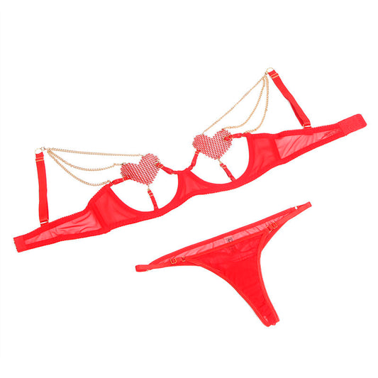 Subblime Sets Subblime - 955526 Bra Set With Chains And Mesh Heart Red L/Xl