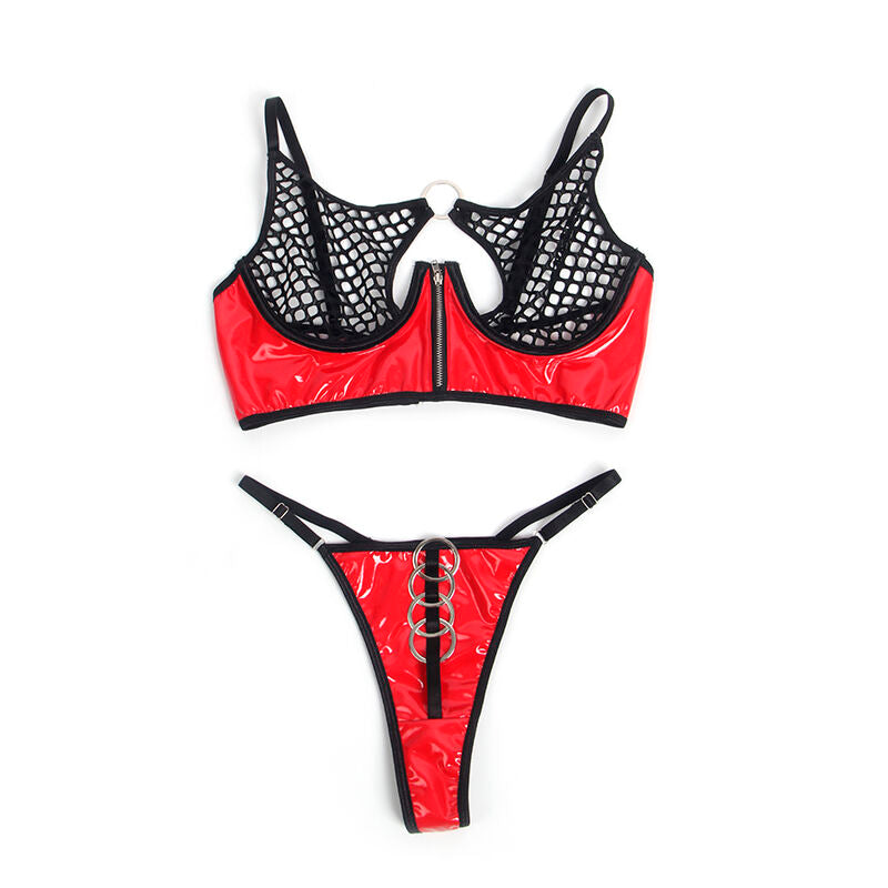Subblime Sets Subblime - 955540 Red Patent Leather Mesh Zipper Bra Set L/Xl