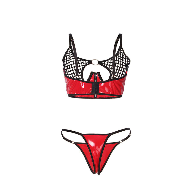Subblime Sets Subblime - 955540 Red Patent Leather Mesh Zipper Bra Set L/Xl
