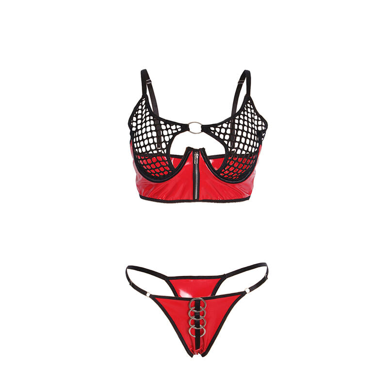 Subblime Sets Subblime - 955540 Red Patent Leather Mesh Zipper Bra Set L/Xl