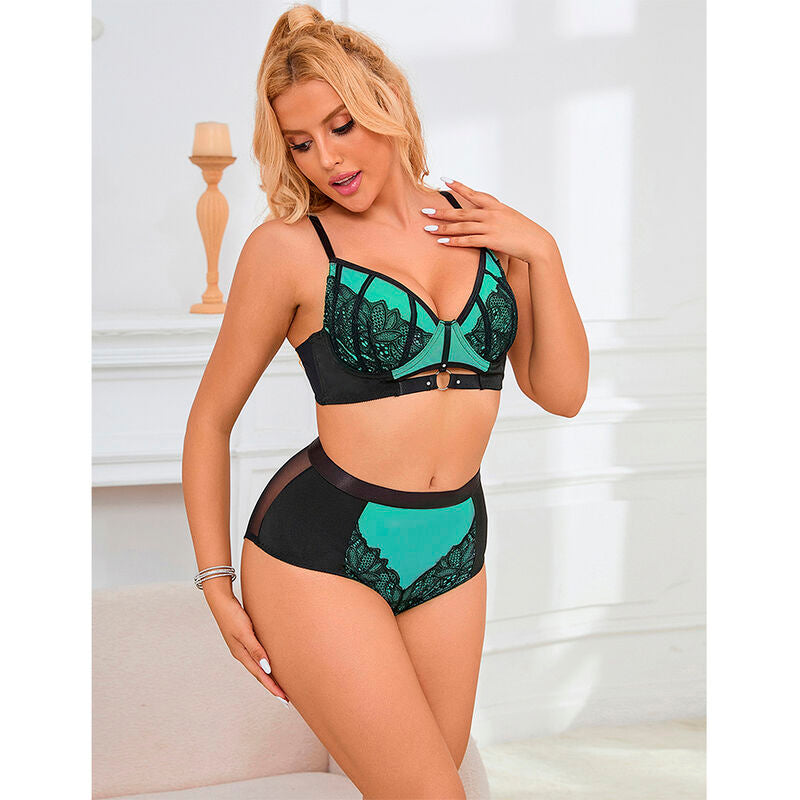 Subblime Sets Subblime - 955557 Green Patent Leather Mesh Zipper Bra Set S/M