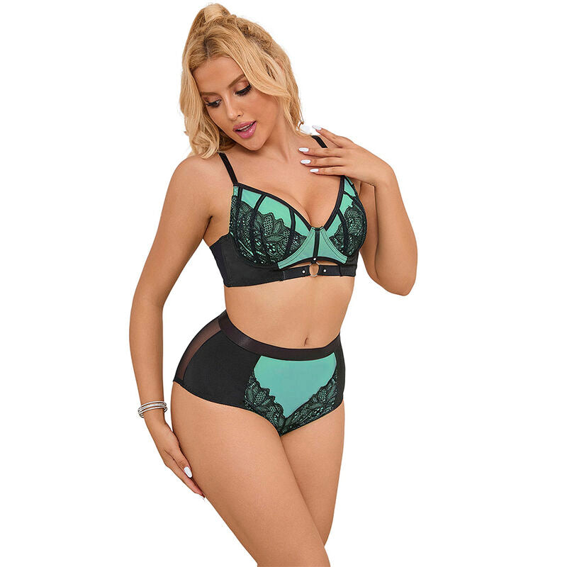 Subblime Sets Subblime - 955564 Green Patent Leather Mesh Zipper Bra Set L/Xl