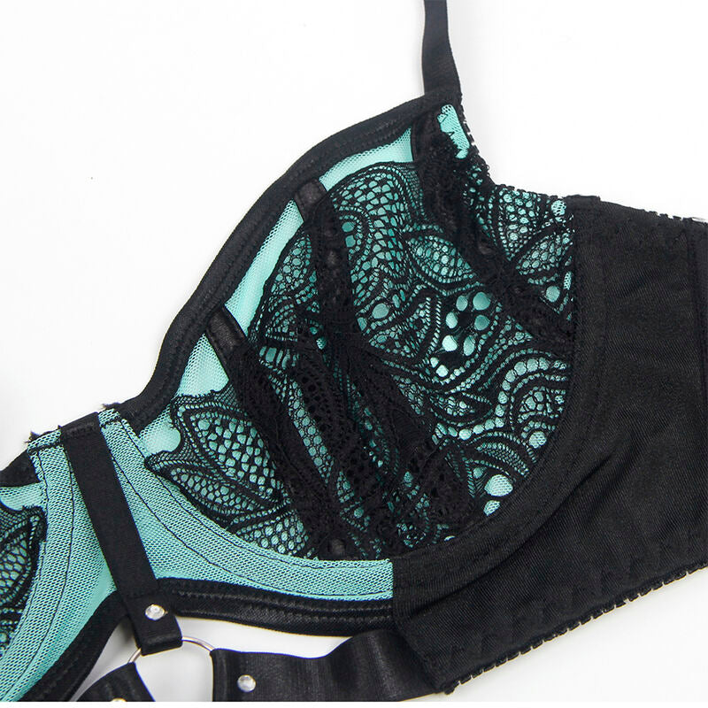 Subblime Sets Subblime - 955564 Green Patent Leather Mesh Zipper Bra Set L/Xl