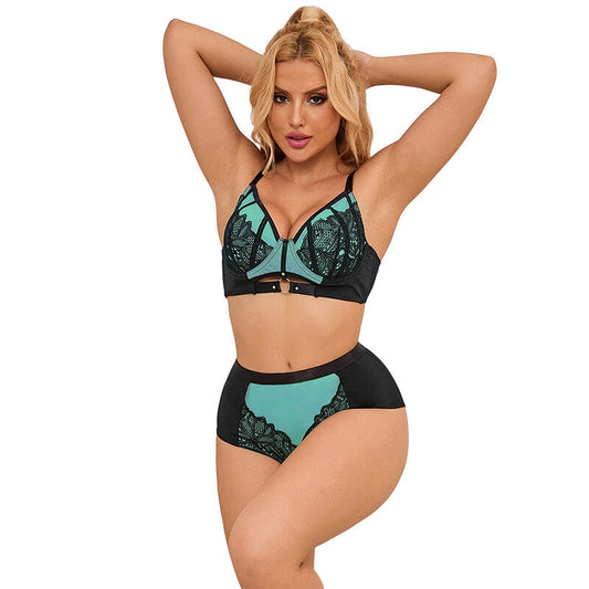 Subblime Sets Subblime - 955564 Green Patent Leather Mesh Zipper Bra Set L/Xl