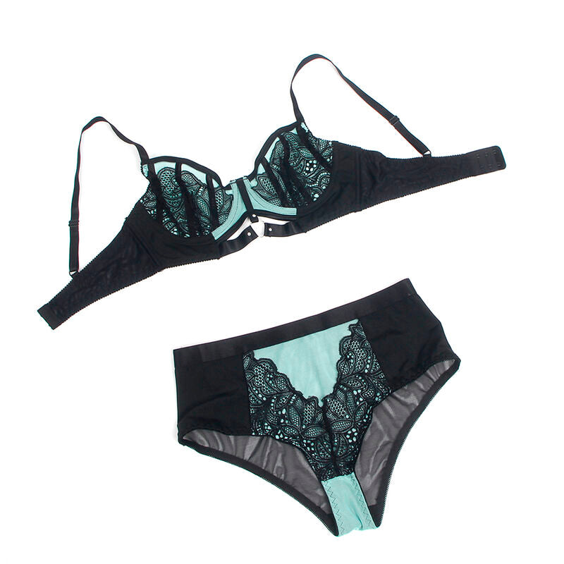 Subblime Sets Subblime - 955557 Green Patent Leather Mesh Zipper Bra Set S/M