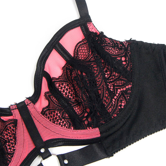 Subblime Sets Subblime - 955571 Pink Patent Leather Mesh Zipper Bra Set S/M