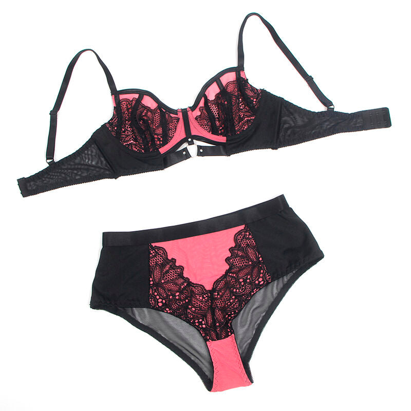 Subblime Sets Subblime - 955571 Pink Patent Leather Mesh Zipper Bra Set S/M