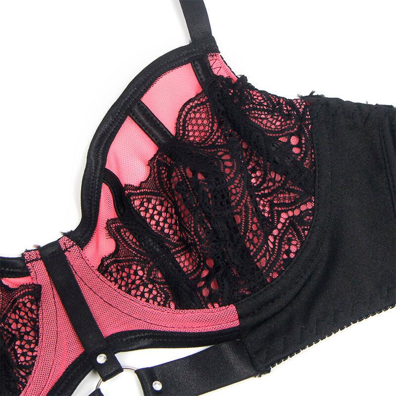 Subblime Sets Subblime - 955588 Pink Patent Leather Mesh Zipper Bra Set L/Xl
