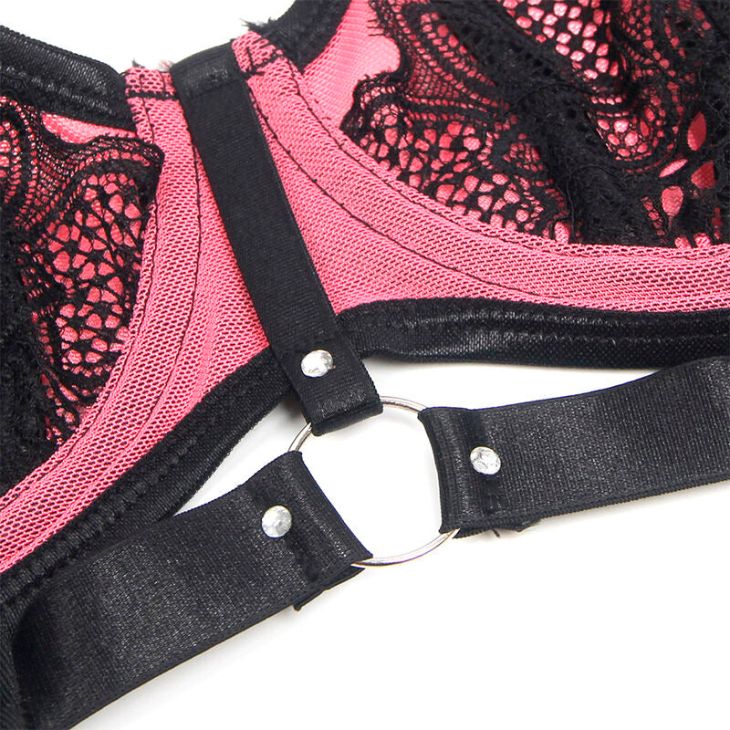 Subblime Sets Subblime - 955588 Pink Patent Leather Mesh Zipper Bra Set L/Xl