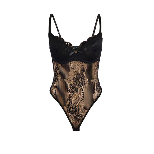 Subblime Bodies Subblime - 955618 Lace Bodysuit With Bottom Closure Black S/M