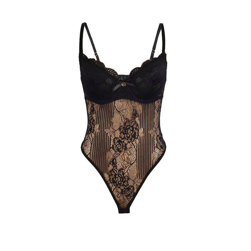 Subblime Bodies Subblime - 955625 Lace Bodysuit With Bottom Closure Black L/Xl
