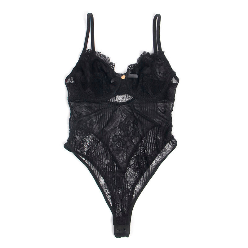Subblime Bodies Subblime - 955625 Lace Bodysuit With Bottom Closure Black L/Xl