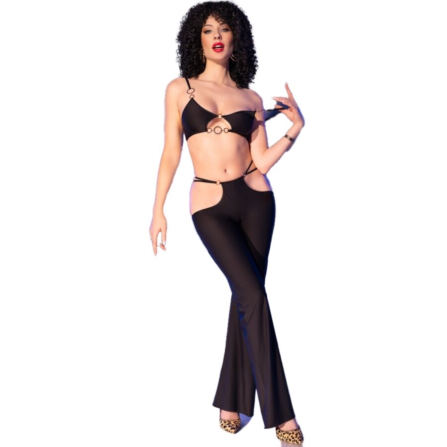 Chilirose Sets Chilirose - Cr 4851 Set Top Negro Y Leggins Con Complementos Dorados