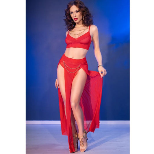 Chilirose Sets Chilirose - Cr 4850 Set Top Rojo Y Leggins Con Complementos Dorados S
