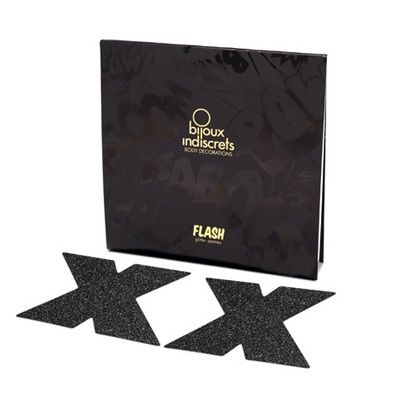 Bijoux Flash Collection Bijoux - Indiscrets Flash Cross Black Nipple Caps