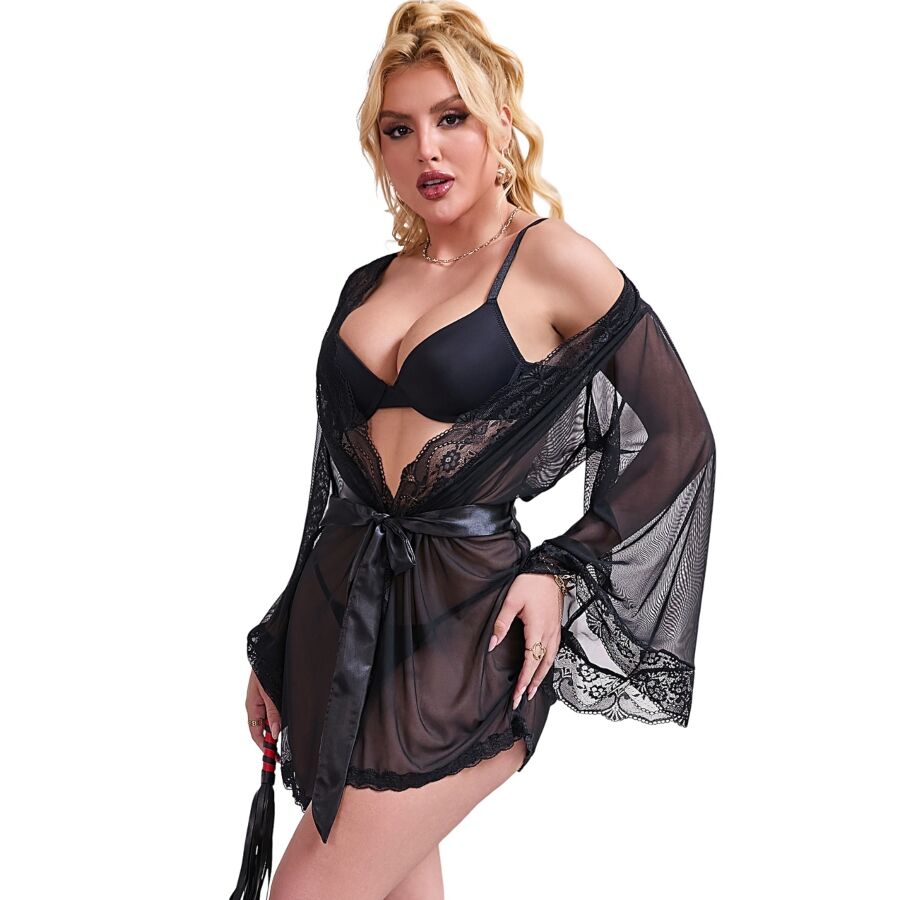Subblime Babydolls Subblime - Bata Tela Transparente Detalle Encaje Negro S/M