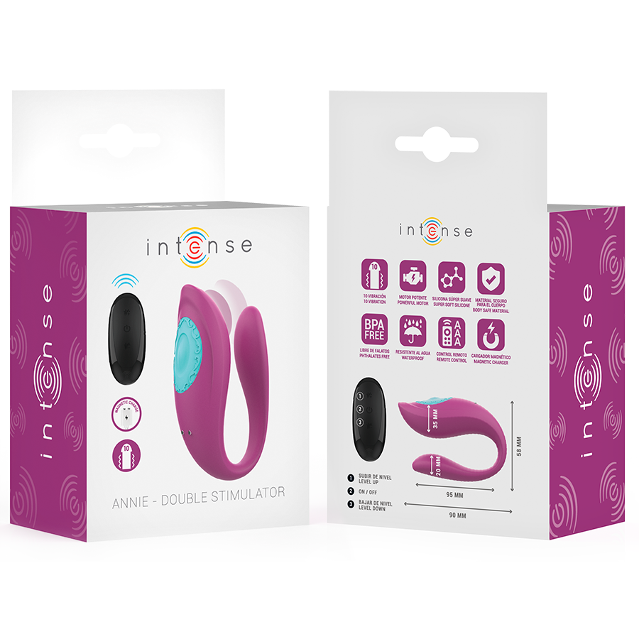 Intense Couples Toys Intense - Annie U-Shaped Vibrator And Stimulator Purple Remote Control