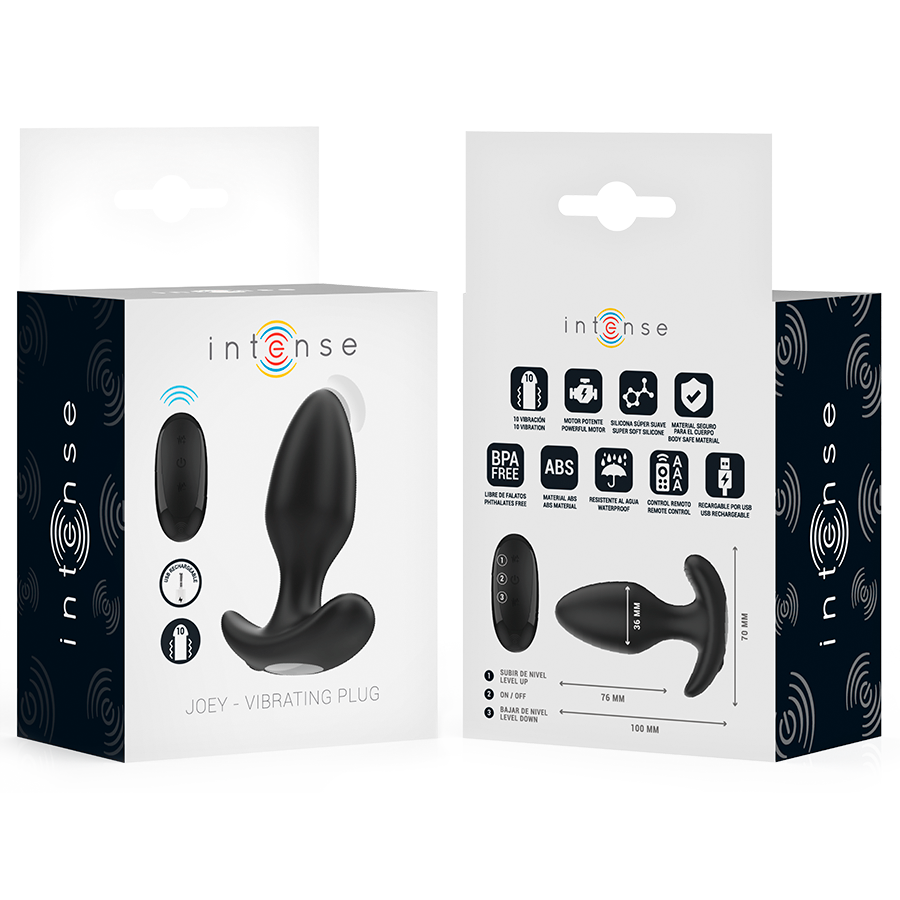 Intense Anal Toys Intense - Joey Anal Plug 10 Vibrations Black Remote Control