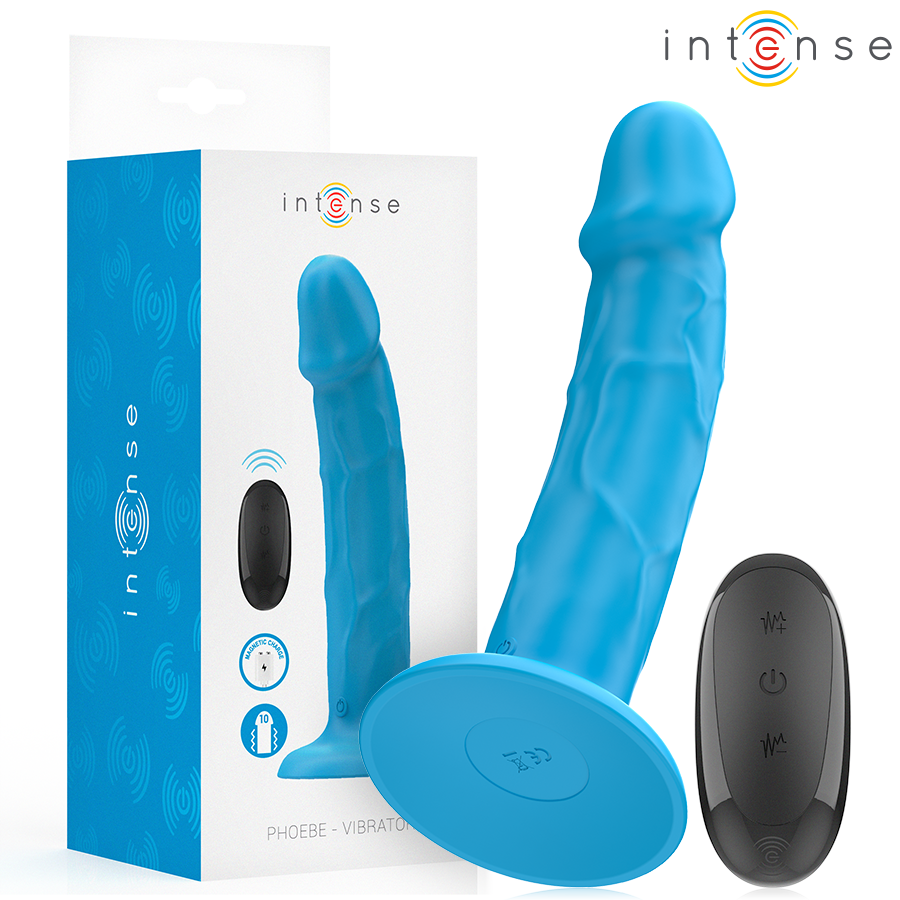 Intense Phoebe Realistic Vibrator with Suction Cup & Remote Control Blue
