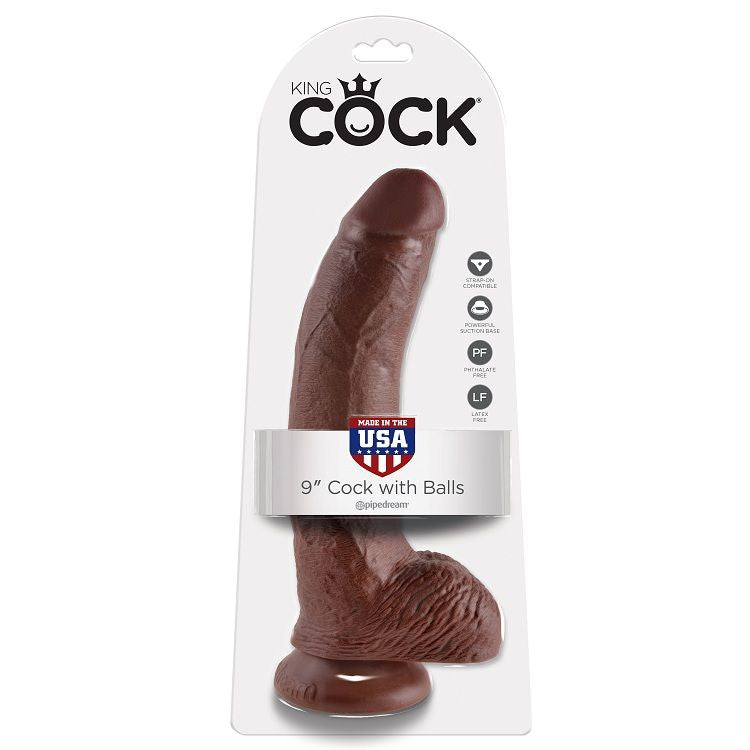 King Cock 9 Dildo Brown With Balls 22.9 Cm
