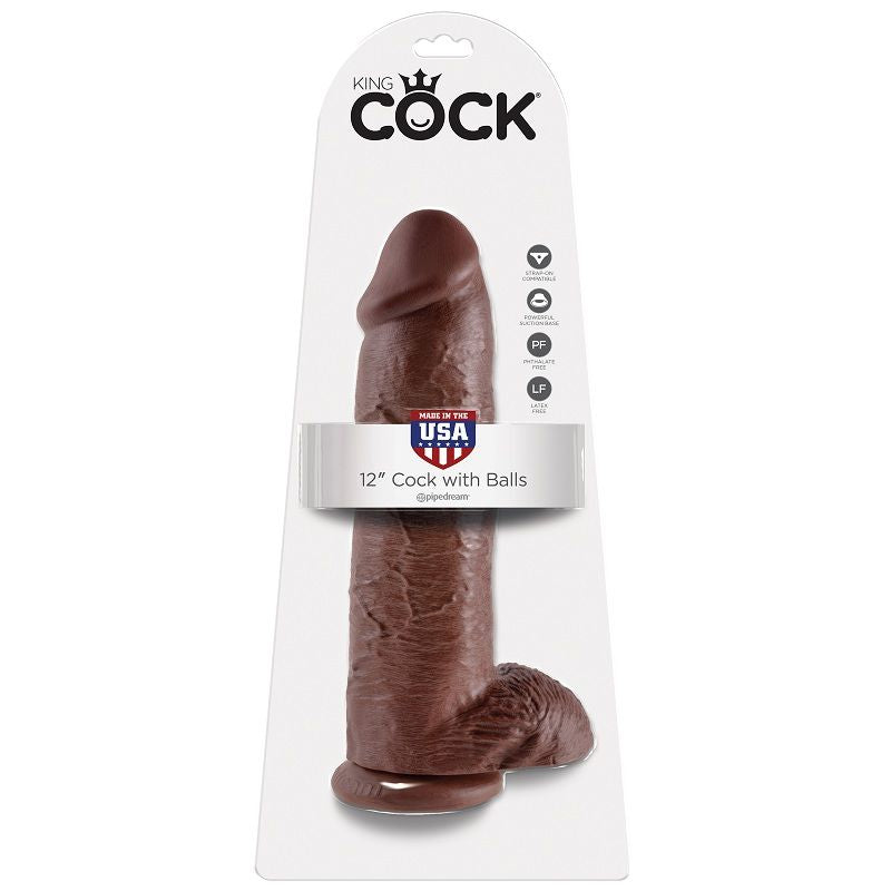 King Cock 12 Dildo Brown With Balls 30.48 Cm