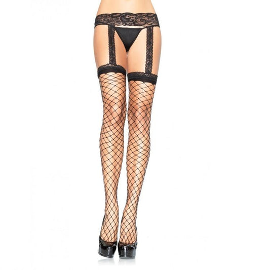 Leg Avenue Hosiery Leg Avenue - Fishnet Stockings With Black Lace Garter Garter