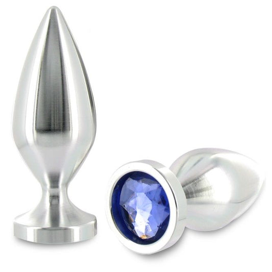 Metal Hard Anal Plug Aliminum Color Crystal Large 10.16Cm