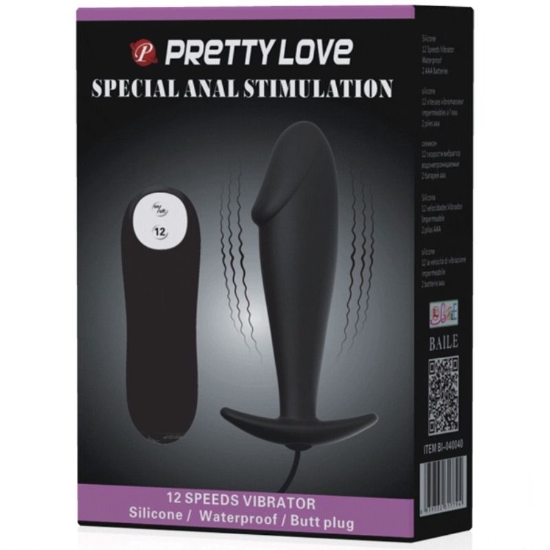 Pretty Love Bottom Pretty Love - Silicone Anal Plug Penis Form And 12 Vibration Modes Black