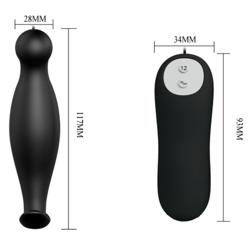 Pretty Love Silicone Anal Plug 12 Vibration Modes Black