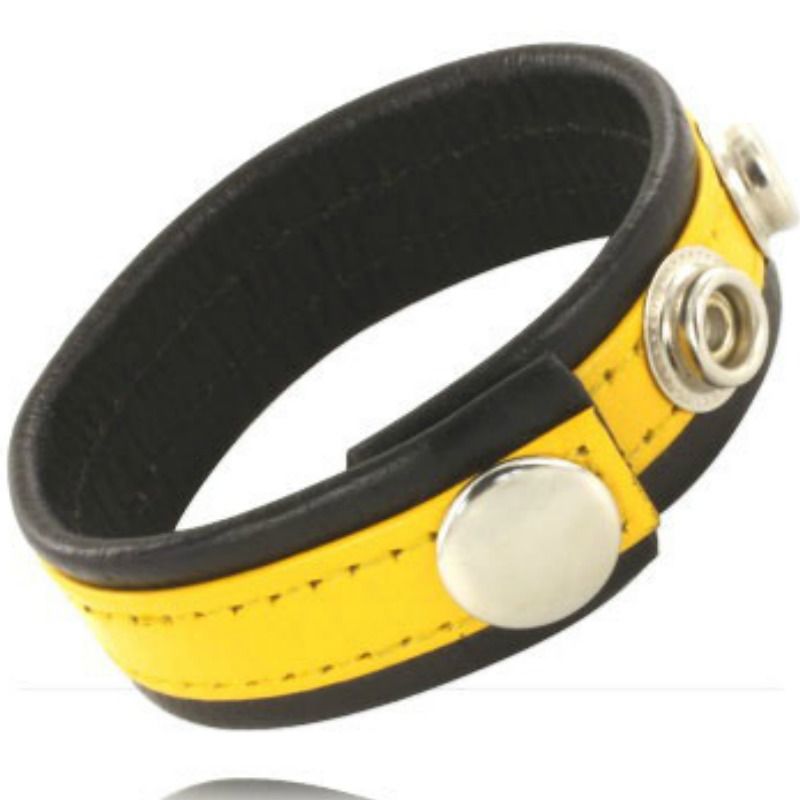 Leather Body Adjustable Leather Strap Penis Yellow-Black