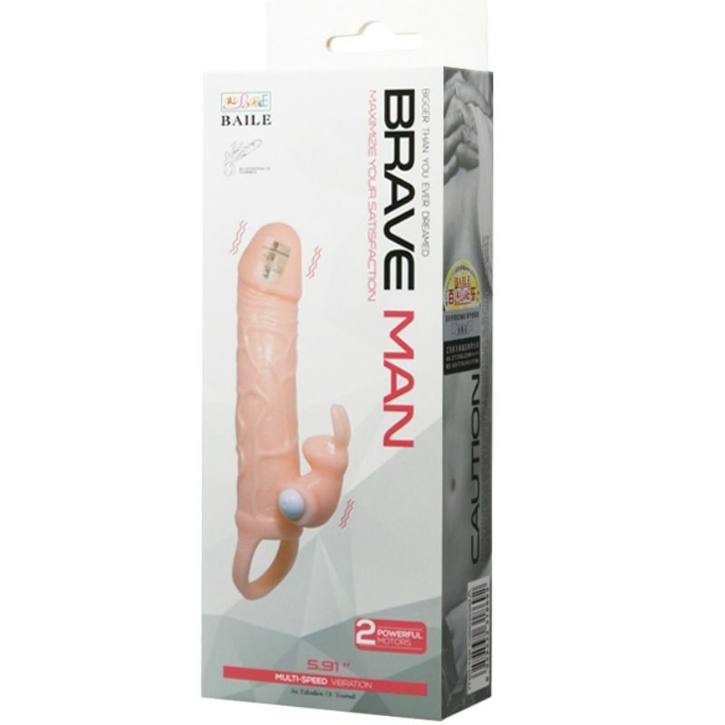 Baile For Him Baile - Brave Man Penis Cover With Rabbit And Double Engine Flesh 16.5 Cm