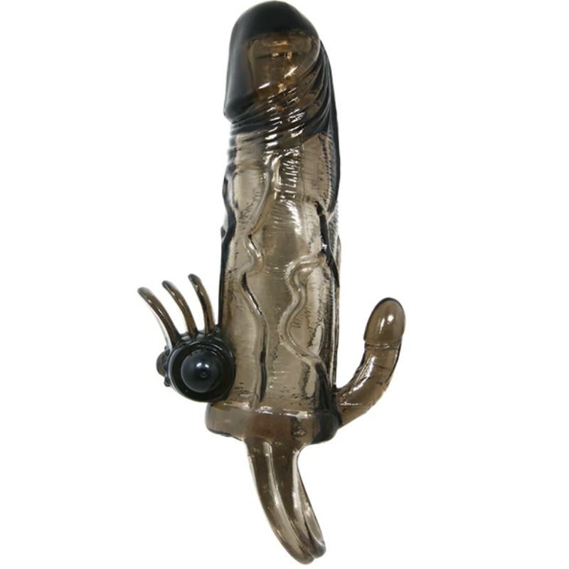 Baile For Him Baile - Brave Man Penis Cover With Clit And Anal Stimulation Double Bullet Black 16.5 Cm