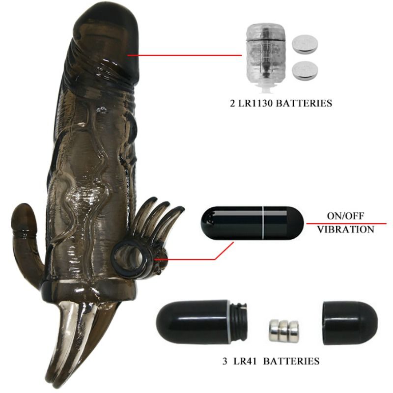 Baile For Him Baile - Brave Man Penis Cover With Clit And Anal Stimulation Double Bullet Black 16.5 Cm
