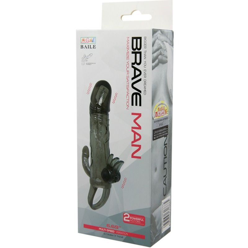 Baile For Him Baile - Brave Man Penis Cover With Clit And Anal Stimulation Double Bullet Black 16.5 Cm