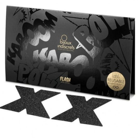 Bijoux Flash Collection Bijoux - Indiscrets Flash Cross Black Nipple Caps