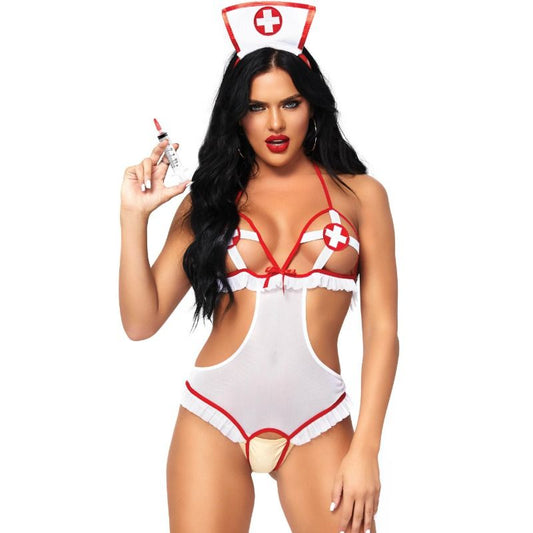 Leg Avenue Teddies Leg Avenue - Nurse Open Crothless Teddy One Size