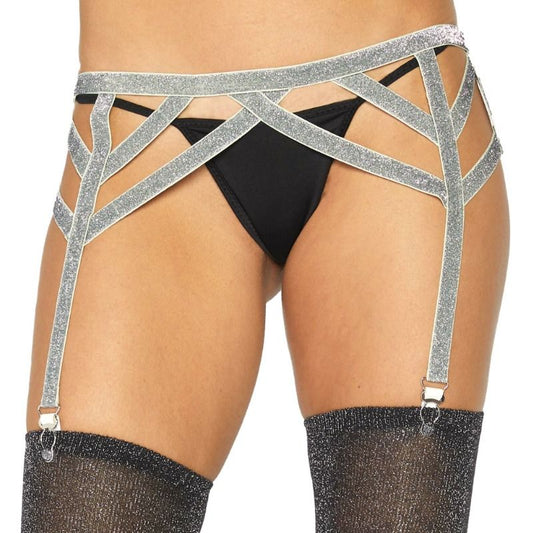 Leg Avenue Accessories Leg Avenue - Silver Lurex Elastic Garter Belt One Size