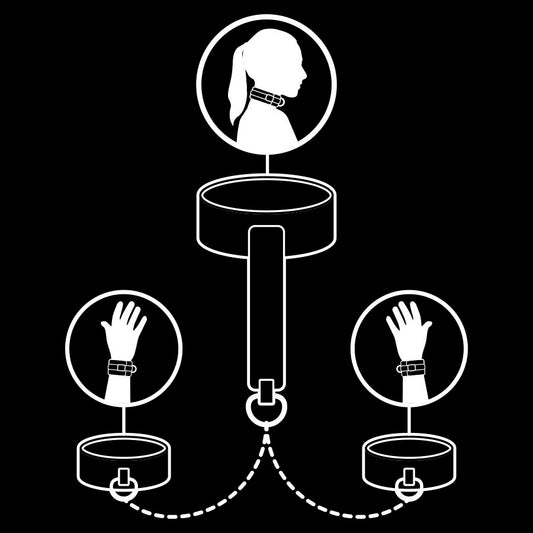 Fetish Submissive Bondage Fetish Submissive - Vegan Leather Necklace And Handcuffs With Noprene Lining