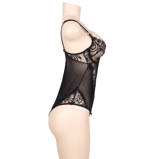 Subblime Queen Plus Size Subblime - Queen Plus Floral Lace And Fringed Black Teddy