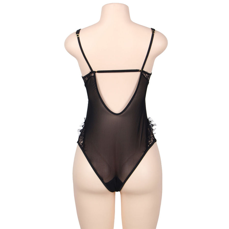 Subblime Queen Plus Size Subblime - Queen Plus Floral Lace And Fringed Black Teddy