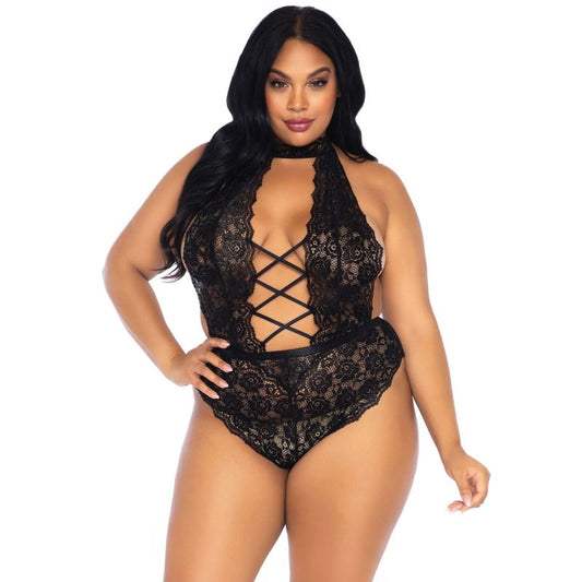 Leg Avenue Teddies Leg Avenue - Floral Lace Crothless Teddy Plus Size